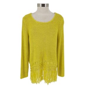 Boston Proper Fringe Boxy Sweater Yellow Long Sleeve Crochet Knit Large